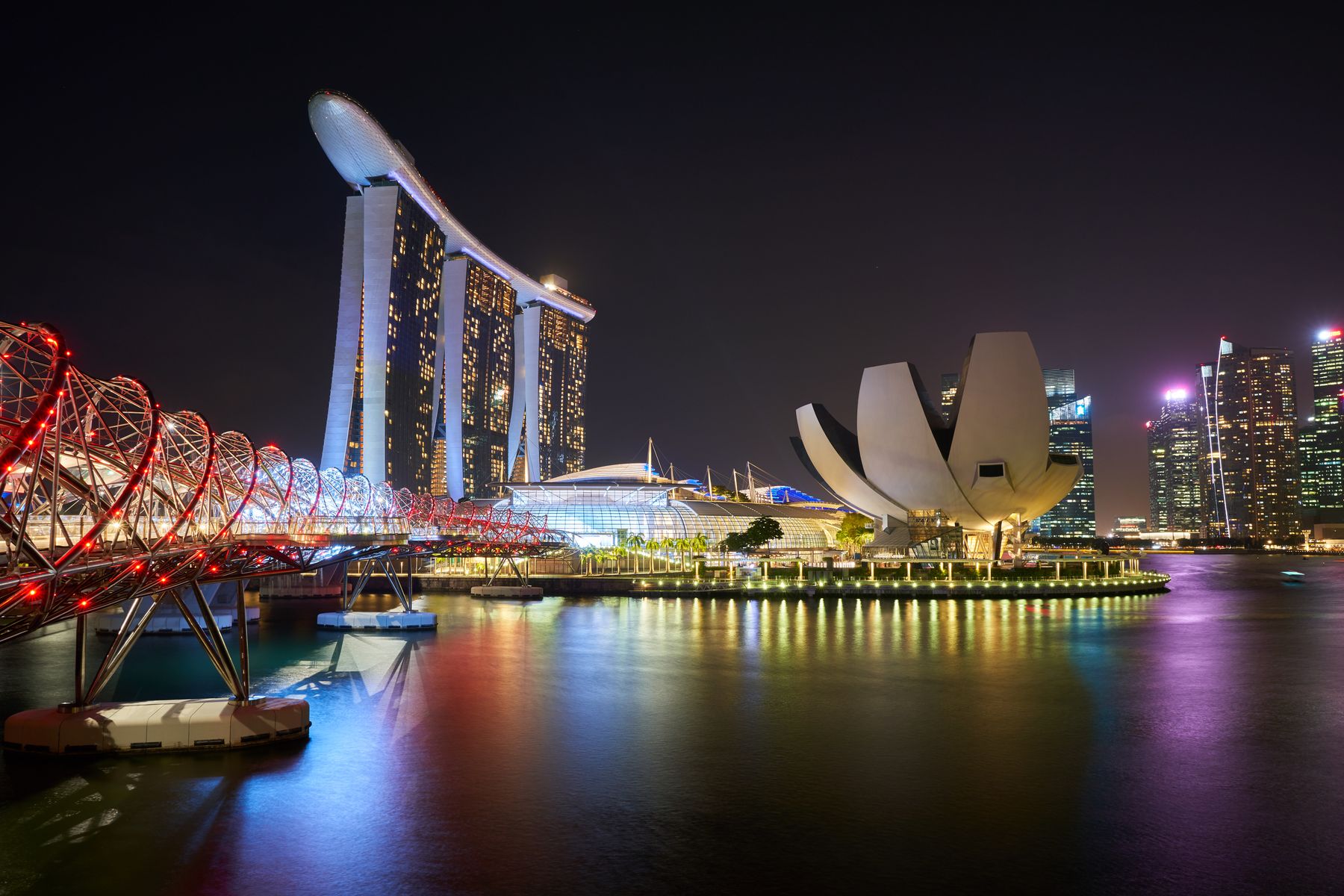 Singapore skyline along the waterfront.